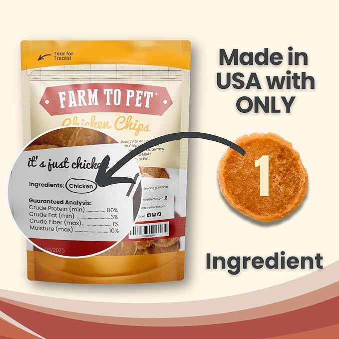 Farm To Pet - Dog Training Treats - Chicken Chips, Single Ingredient - 4 oz, Lean, All Natural, Healthy Dog Treats for Small, Medium, Large Breeds, & Puppies, Made in USA-PawvioPets