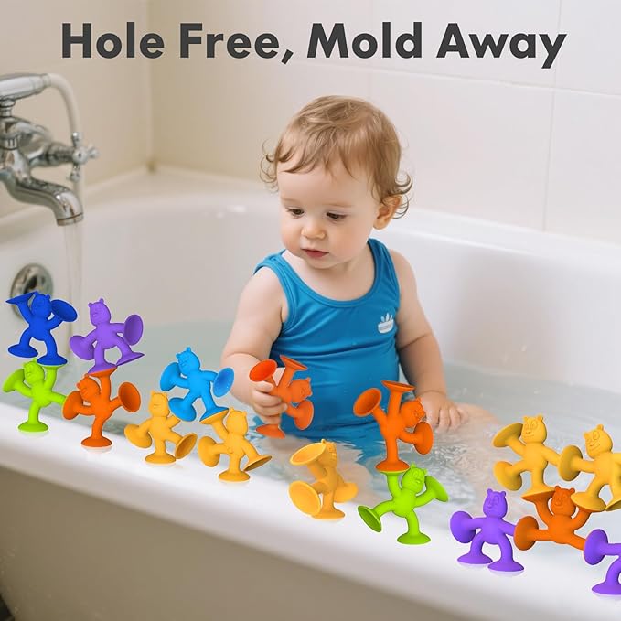 Cute Bear Suction Cup Toy Bath Toys for Kids Ages 4-8 No Hole Bathtub Sensory Toy Airplane Toys for Toddlers 1-3, Connect Build Create Baby Toys, 12 PCS-PawvioPets