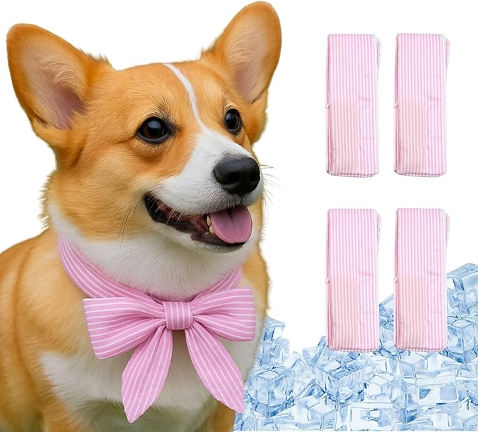 4pcs Cooling Scarf for Pets,Summer Cooling Scarves Keep Cats and Dogs Cool, Reused,Rrecycled,Suitable for Dogs (4pcs-Pink Stripe)-PawvioPets