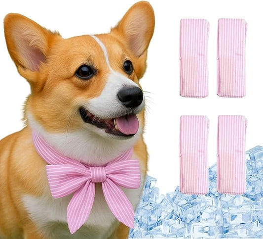 4pcs Cooling Scarf for Pets,Summer Cooling Scarves Keep Cats and Dogs Cool, Reused,Rrecycled,Suitable for Dogs (4pcs-Pink Stripe)-PawvioPets