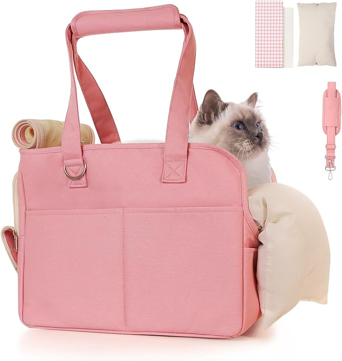 Dog Carriers for Small Dogs, Soft Sided Folding Small Dog Carrier for Dogs Medium Cats Puppies up to 13 Lbs, Washable Breathable Puppy Carrie Carrier for Outdoor Travel (Small Pink)-PawvioPets