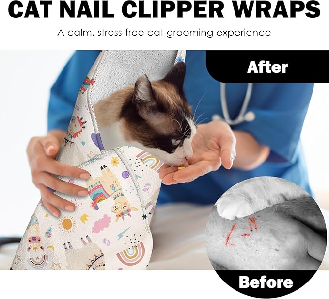 27.6"Cat Grooming Wrap, Self Adhesive Cat Wrap for Cutting Nails, Anti-Escape Calming Cat Swaddle Wrap for Medicine Ear Cleaning, Alpaca Anti-Scratch Cats Burrito Restraint Blanket, Practical Pet Tool-PawvioPets
