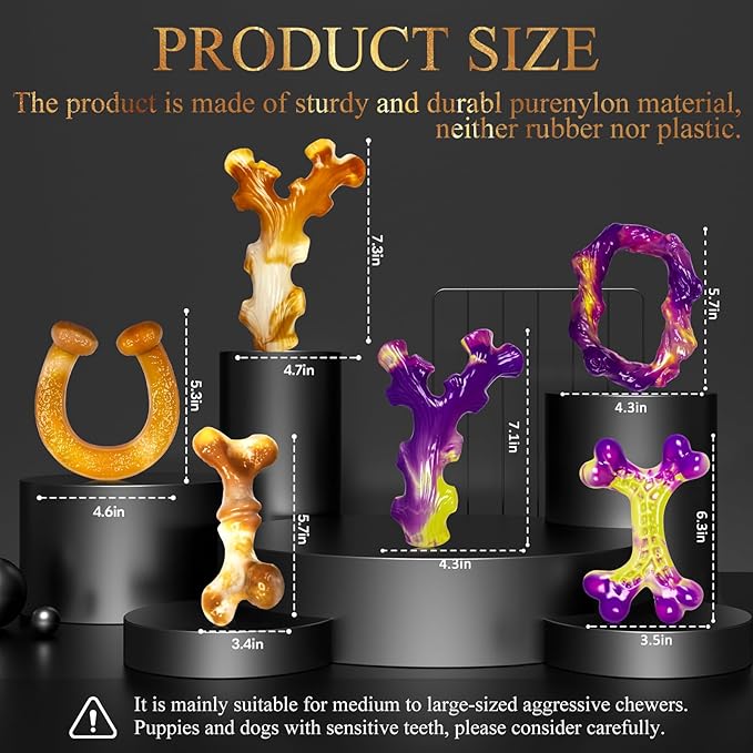 6 Pack Indestructible Dog Toys for Aggressive Chewers, Durable Nylon Bone for Large Dogs, Dog Toy for Aggressive Chewer Large Breed, A Mixed Special Edition Set-PawvioPets