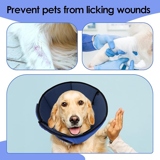 Dog Recovery Collar Cone for Medium Dogs, Adjustable Dog Cone Alternative After Surgery for Dogs to Stop Licking, Breathable Soft Cone for Medium Large Dogs, Blue M-PawvioPets