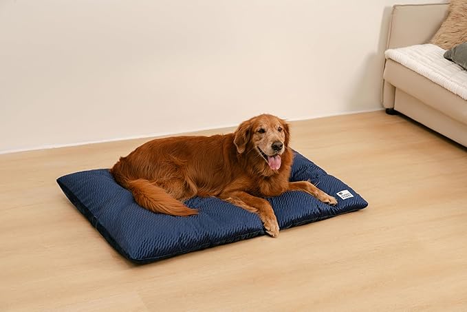 FUNNY FUZZY Washable Dog Bed,Reversible Plush Dog Crate Mat, Soft Fluffy Kennel Pad,Pet Sleeping Mattress for Jumbo,X-Large Sized Dogs Breeds,2XL,48"× 31",Midnight Blue-PawvioPets