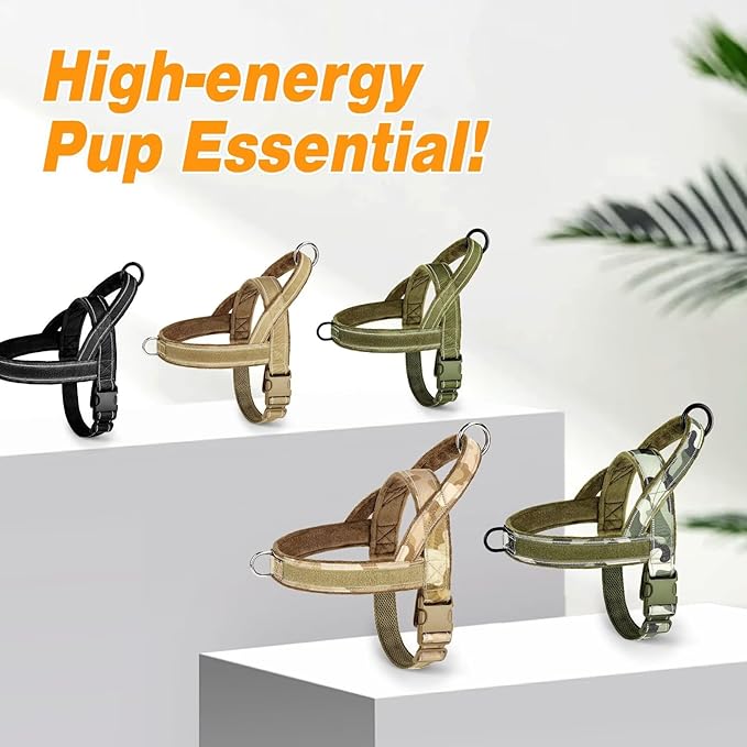 Forestpaw No Pull Dog Harness - Soft Flannel Padded Tactical Dog Vest Harness with Quick Release Buckle, Adjustable Reflective Pet Harness for Medium Dogs Walking Training,Brown M-PawvioPets