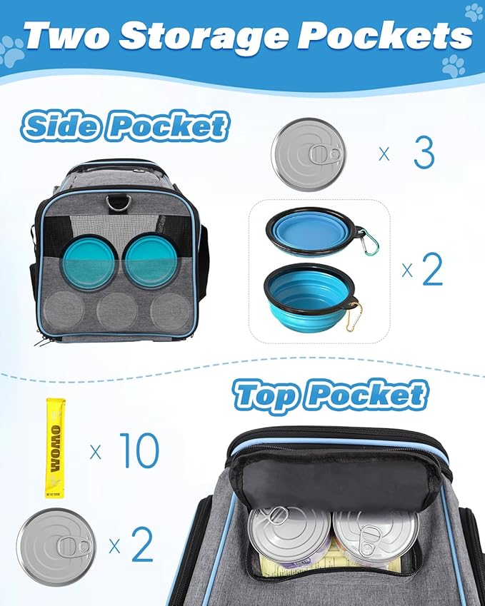 Expandable Travel Pet Bag, Scratch-Resistant Breathable Mesh, Crossbody&Tote Design, Durable&Spacious, Pet Carrier with High-Visibility Windows, Easy-Cleaning Fabric, Removable Soft Pad&Shoulder Strap-PawvioPets