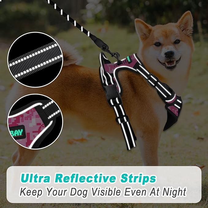 BARKBAY No Pull Dog Harness Large Step in Reflective Dog Harness with Front Clip and Easy Control Handle for Walking Training Running(Pink camo,XL)-PawvioPets