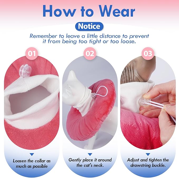 Anti-Lick Recovery Cone for Cats, Adjustable Soft Elizabethan Collar After Surgery, Easy on & Off with Drawstring Buckle, Eat & Drink Normally, Mashable Washable Pet Cone, Pink Large-PawvioPets