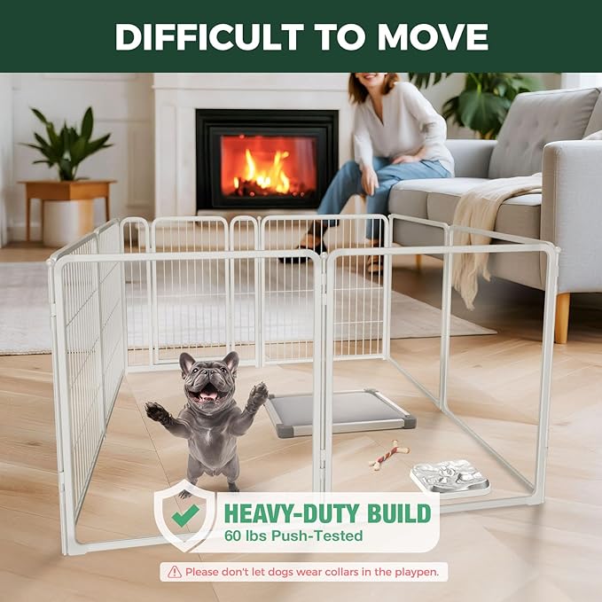 FXW Homeplus Unleashed Indoor Dog Playpen - Stress-Free and Safe Play, Heavy Duty 32 Inch 4 Acrylic Panels + 4 Wire Panels Dog Pen for Small and Medium Dogs, White│Patented-PawvioPets