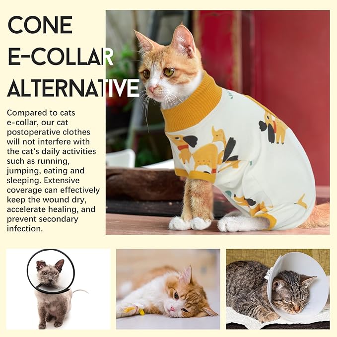 DENTRUN Cat Surgery Recovery Suit Female Male Soft Onesie, Kitten Surgical Collar Cone Alternative Shirt, Abdominal Wounds Anti-Licking Pajama for Small Pets Spay, Cat Body Suit Post Surgery-PawvioPets