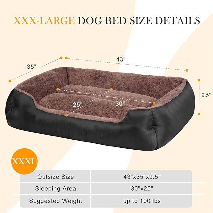 Dog Beds for Extra Large Dogs, Rectangle Washable Pet Bed with Sides, Big Dog Couch Bed with Non-Slip Bottom-PawvioPets