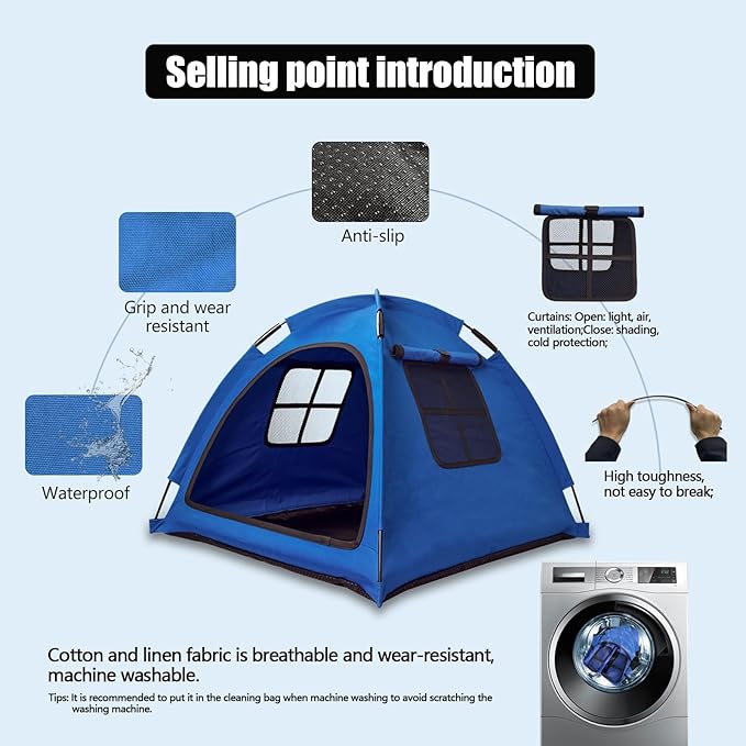 Blue Cat Tent House、Cat's Nest, Portable Indoor/Outdoor Pet Tent House for Cats, Puppies and Other Small Animals-PawvioPets