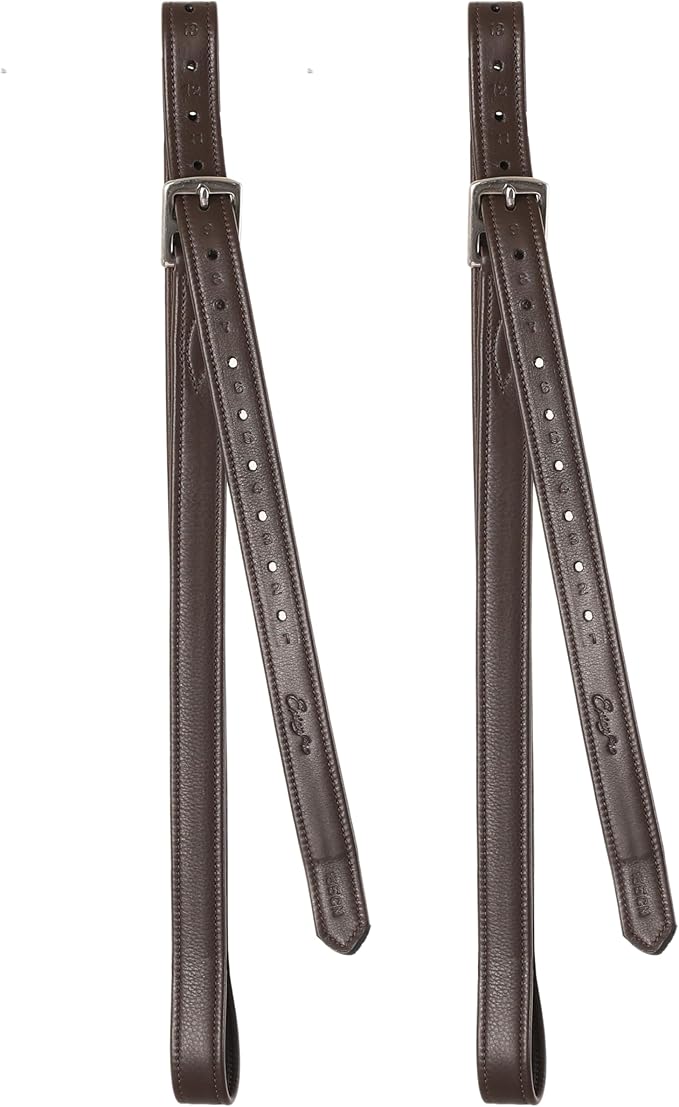 Exion FlexiStrong Stirrup Leathers for English Saddles – 1" Premium Calfskin with Nylon Core – Numbered Holes, Stainless Steel Buckles – Black/Brown – Horse Riding Gear (48"/120cm to 62"/155cm)-PawvioPets