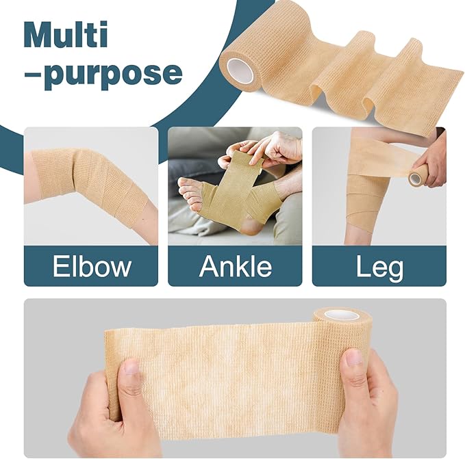 AZEN 9 Pack Self Adhesive Bandage Wrap, 4" X 5 Yards Elastic Cohesive Bandage Wrap, Skin Color Athletic Tape, Ankle Tape, Tattoo Grip Tape Wrap, Vet Wrap-PawvioPets