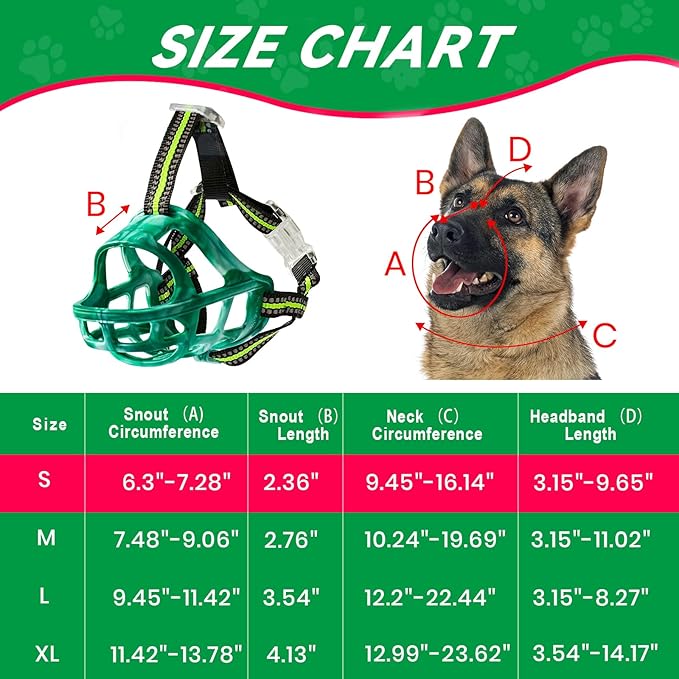 Dog Muzzle, Basket Muzzle for Small Medium Large Dogs, Anti-Biting and Chewing, Lightweight & Sturdy Cage Design, Allows Panting & Drinking, Ideal for Grooming & Training(Green Size S)-PawvioPets