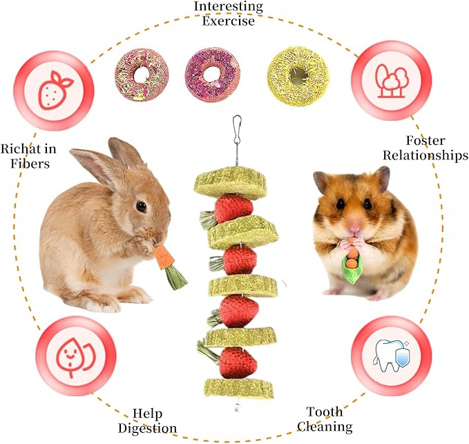 31 Pcs Small Pet Chew Toys for Dental Health - Natural Apple Wood, Timothy Grass Sticks & Sweet Bamboo, Teeth Grinding Toys for Rabbits, Guinea Pigs, Hamsters, Chinchillas Cage Accessories-PawvioPets