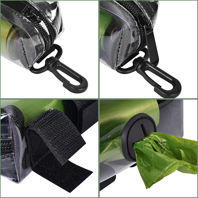 Clear Metal Dog Waste Bag Dispenser & Holder - Portable, 1 Hand Free, Fits Leash Accessory, Set Includes Dog Poop Bags-PawvioPets