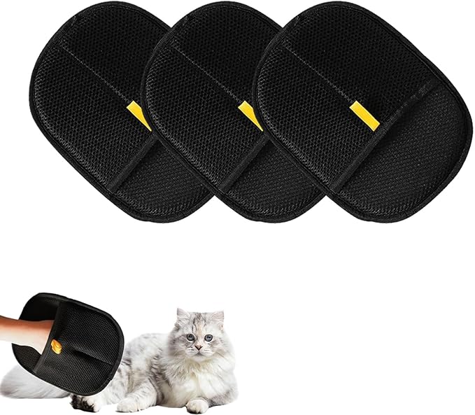 2025 Upgraded Pet Hair Removal Glove |Double-Sided – Reusable Grooming & Bathing Glove for Dogs and Cats |Soft Silcone Touch |Easy Deshedding and Cleaning Mitt (Black, 3 PCS)-PawvioPets
