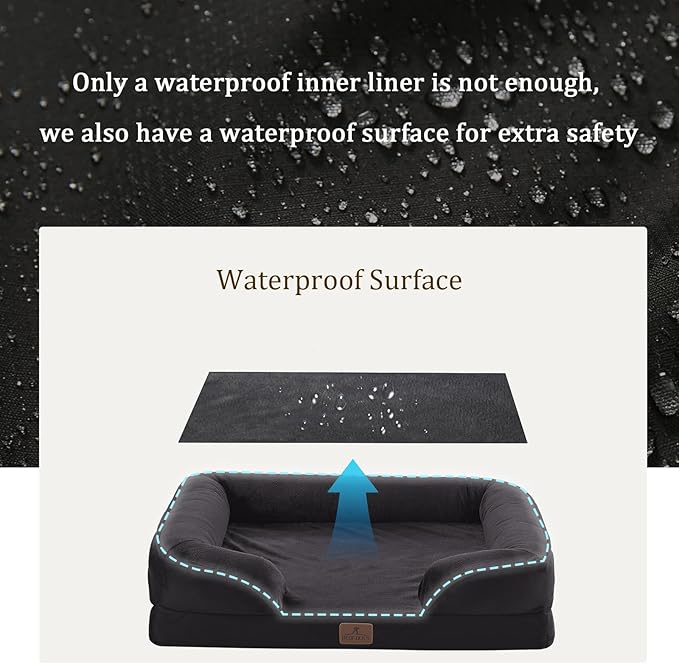 Bedfolks Orthopedic Dog Bed XXL, Waterproof Dog Sofa Bed for Giant Dogs, Egg Foam Pet Couch Bed with Removable Washable Cover and Nonslip Bottom, Black-PawvioPets