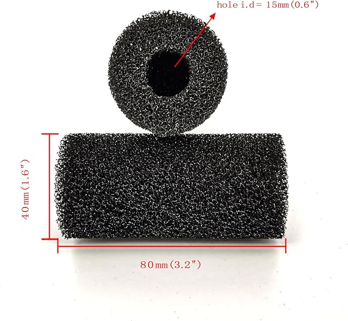 6X Pre-Filter Sponge for Aquarium Shrimp Fry Fish Tank Filter Pump Prefilter Sponge Replacement Foam Cover 3.2 X 1.6 Inch with 0.6" Hole Diameter-PawvioPets