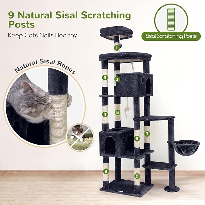 Globlazer Giant Cat Tree, 83 inch Cat Tree for Indoor Cats Large Adult, XXL Cat Tower with 9 Scratching Posts for 20lb+ Heavy Duty Large Adult Cats, F83, Dark Grey-PawvioPets