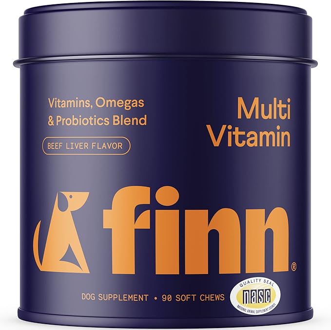 Finn All-in-1 Multivitamin for Dogs - Daily Multi with Probiotics, Omegas & Nutrients to Support Everyday Wellness - 90 Soft Chews-PawvioPets