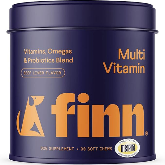 Finn All-in-1 Multivitamin for Dogs - Daily Multi with Probiotics, Omegas & Nutrients to Support Everyday Wellness - 90 Soft Chews-PawvioPets