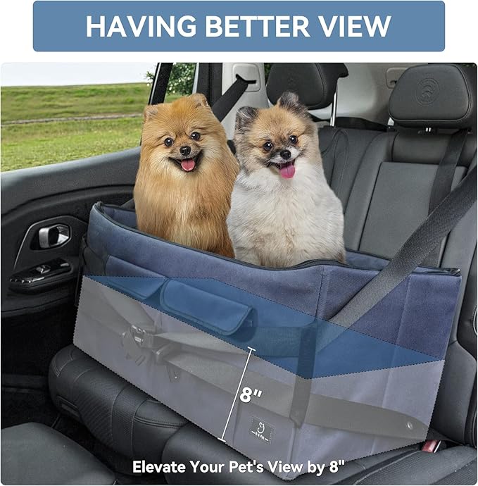 A 4 Pet Dog Car Seat for Medium/Large Dog or 2 Small Dogs, Booster Car Seat with Storage Bags and 2 Seat Belts, Pet Seat for Dogs Under 55 lbs-PawvioPets