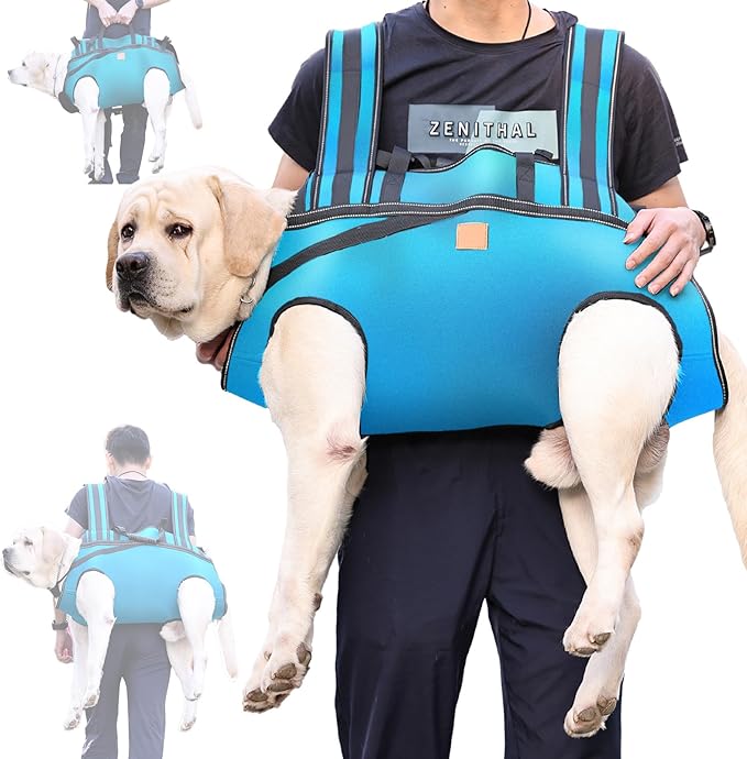 Dog Lift Harness Backpack Carrier for Large Dogs, Full Body Sling with Handle, Dog Harness for Joint Injuries, Arthritis, Ideal for Stairs, Elderly Dogs (Blue XX-Large 50-66 LBS)-PawvioPets