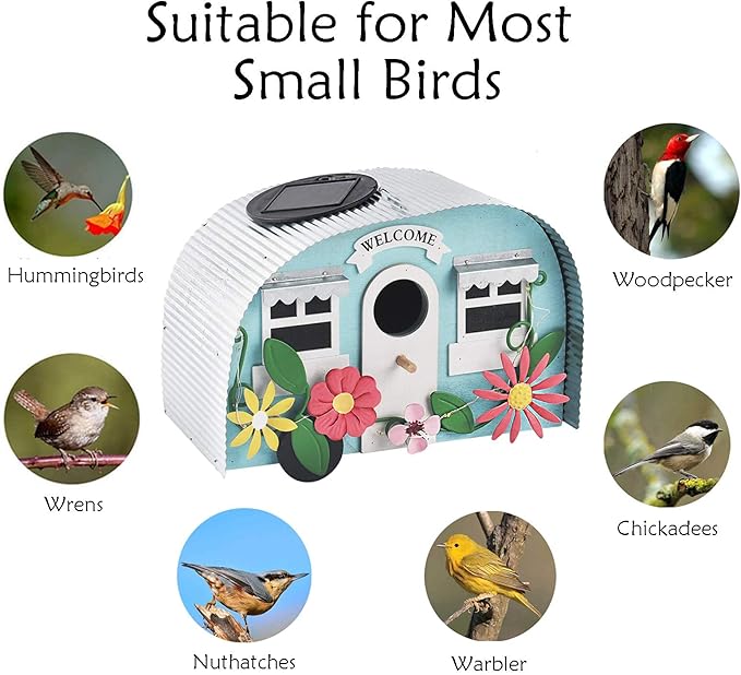 BAYN Bird Houses for Outside Decorative with 10 LEDs Solar String Lights Humming Bird Houses for Outside Hanging Handwork Bird Nest Garden Decor Outdoor-PawvioPets