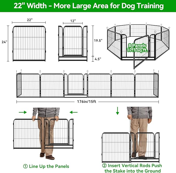 Dog Playpen Outdoor Extra Wide 16 Piece Panels Heavy Duty Dog Fence 24" Height Anti-Rust with Doors Portable for RV Camping Yard, Total 29FT, 68 Sq.ft, Snowy Black-PawvioPets
