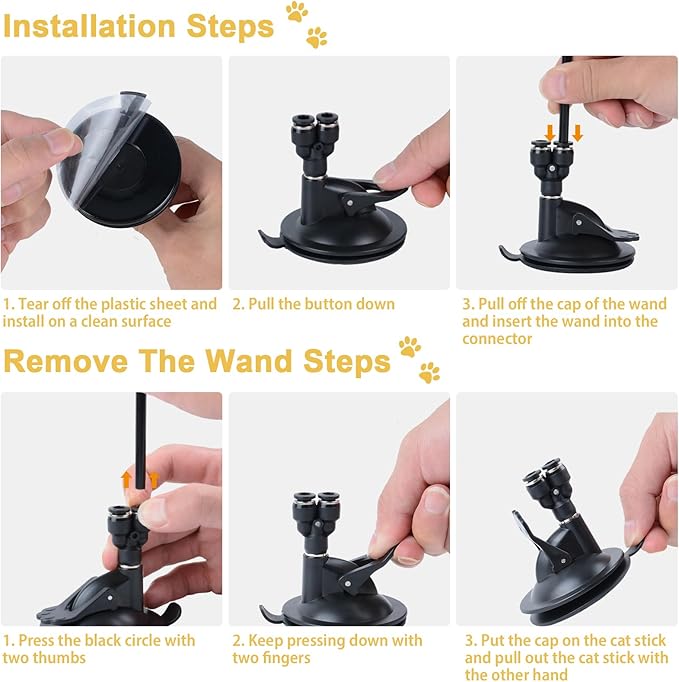 Cat Feather Toys, 14PCS With 2 Slots Super Suction Cup, Detachable 2PCS Wand & 11PCS Replacement Teaser Refills With Bell, Interactive Toy for Indoor Cats Kitten Play Exercise-PawvioPets