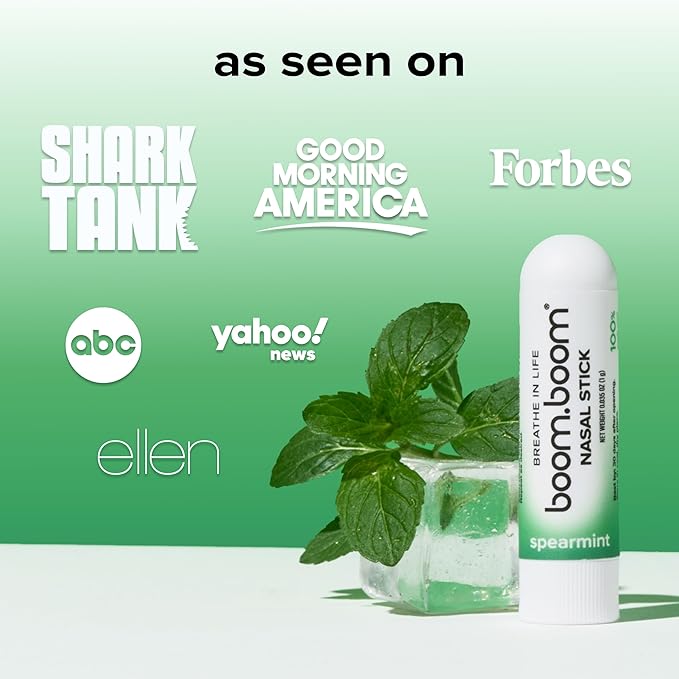 BoomBoom Nasal Stick | Vapor Flow Technology | Cool Refreshing Sensation | Natural Mood Boost | Simple Ingredients | Essential Oils + Menthol Inhaler (Spearmint)-PawvioPets