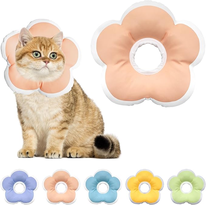 Cat Cone Collar Soft, Waterproof Cats Cones to Stop Licking After Surgery, Adjustable Soft Elizabeth Cats Collars for Wound Healing, Flower Shape Cat Recovery Collar (Pastel Orange, Small)-PawvioPets