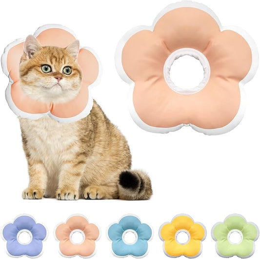Cat Cone Collar Soft, Waterproof Cats Cones to Stop Licking After Surgery, Adjustable Soft Elizabeth Cats Collars for Wound Healing, Flower Shape Cat Recovery Collar (Pastel Orange, Small)-PawvioPets