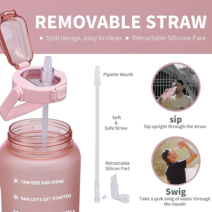 64oz,100oz,128oz Large Motivational Water Bottle with Time Marker, Leakproof & BPA Free Half Gallon Big Water Bottle with Straw Handle Tritan Frosted Water Jug for Gym,Fitness,Outdoor Sports-PawvioPets