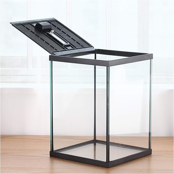 crapelles Black Small Vertical Insect GlassTerrarium, 7.8x7.8x10.8'' Reptile Tank, for Tarantula Larvae Caterpillar Frog Snail Spider Hermit Crab Habitat Container House Cricket Breeding Box-PawvioPets