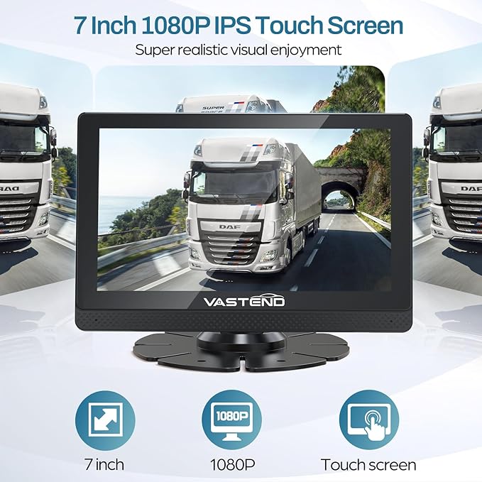 1080P Backup Camera for Truck, 7" IPS Touchscreen Monitor Front and Rear View Dual Cameras, IP69 Waterproof, IR Night Vision for Truck, Trailer, Camper, Included 32GB Card-PawvioPets