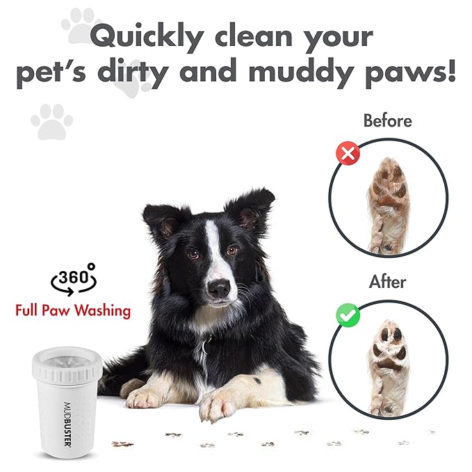 Dexas MudBuster Portable Dog Paw Cleaner, Medium, Bright White Special Edition, Premium Pet Supplies and Accessories-PawvioPets