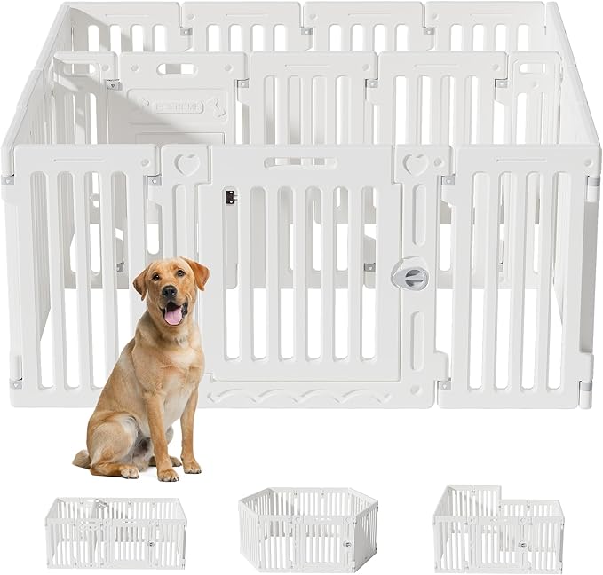 2 Room Dog Playpen with Door,DIY Shape Combination Puppy Pen,16-Panel+2 Link Piece+Large Door+Small Door,25.5" H Dog Fence,Non-Slip&Secure Pet Gate,Easy to Assemble-PawvioPets