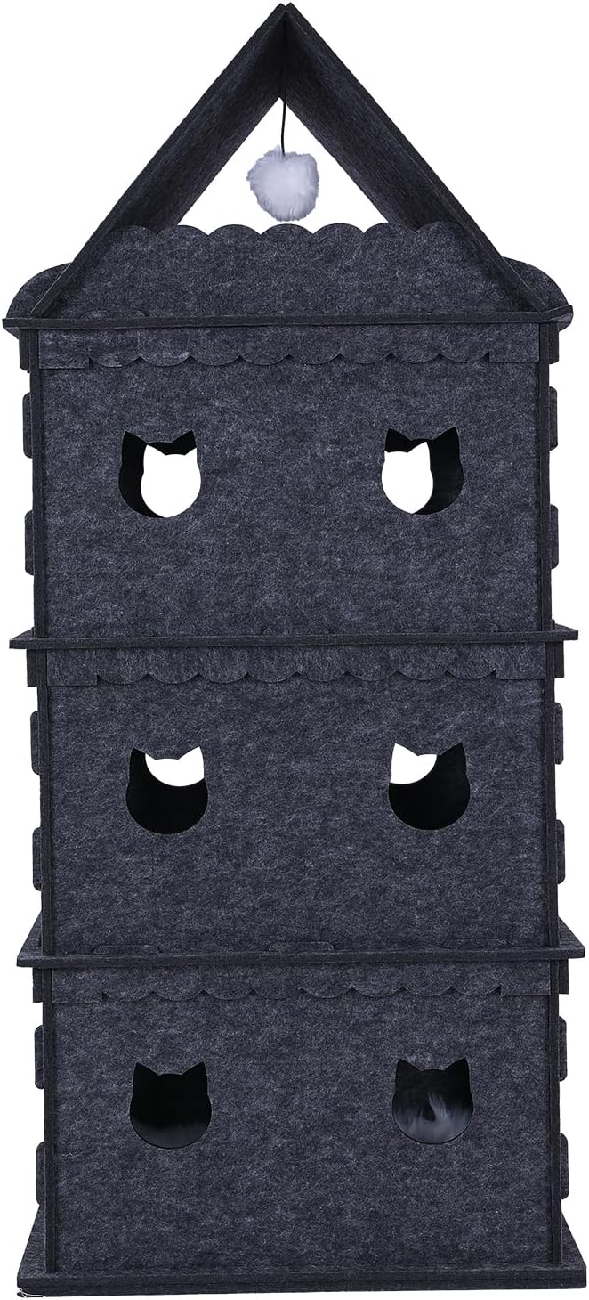 4-Tier Indoor Cat Apartment，Cozy Pet Cat Bed, Hideaway, and Sturdy Cat Castle for Multiple and Large Cats-PawvioPets