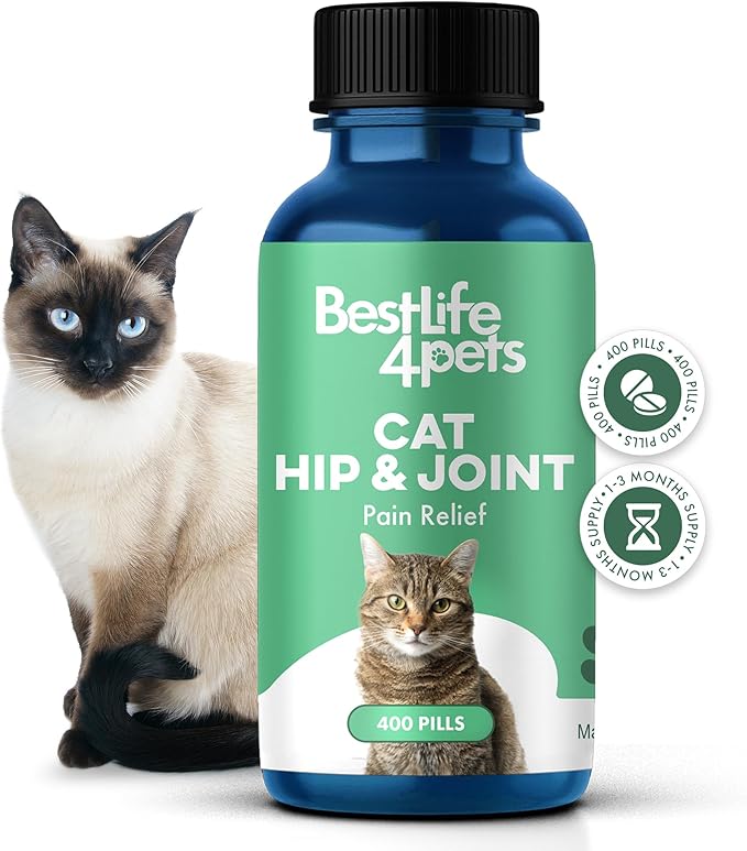 Cat Hip and Joint Pain Relief Supplement, Cat Arthritis Pain Relief, Heal from Sprains, Inflammation and Injuries, Improve Mobility, Natural Easy-to-Swallow, Odorless, Tasteless, 400 Pills-PawvioPets