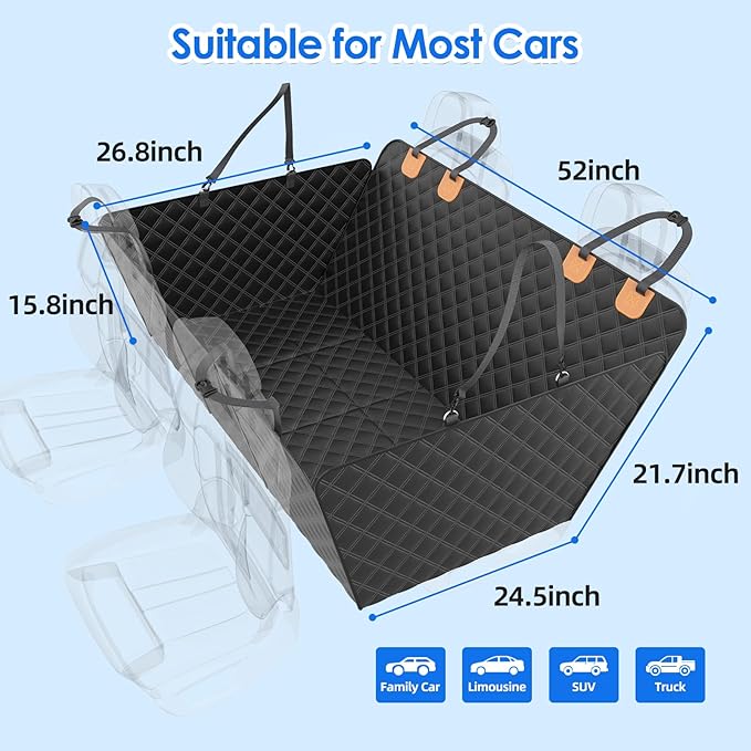 Back Seat Extender for Dogs with Hard Bottom/Large Space, Waterproof Dog Car Seat Cover Holds 400lbs, Sturdy Nonslip Pet Backseat Hammock for Cars/SUV-PawvioPets