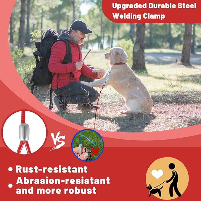 Dog Tie Out Cable - 10/15/20/25/30FT Heavy Duty for Large Dogs Up to 250LBS - Rosy Pink/Blue/Purple/Silver/Red/Green/Yellow-PawvioPets