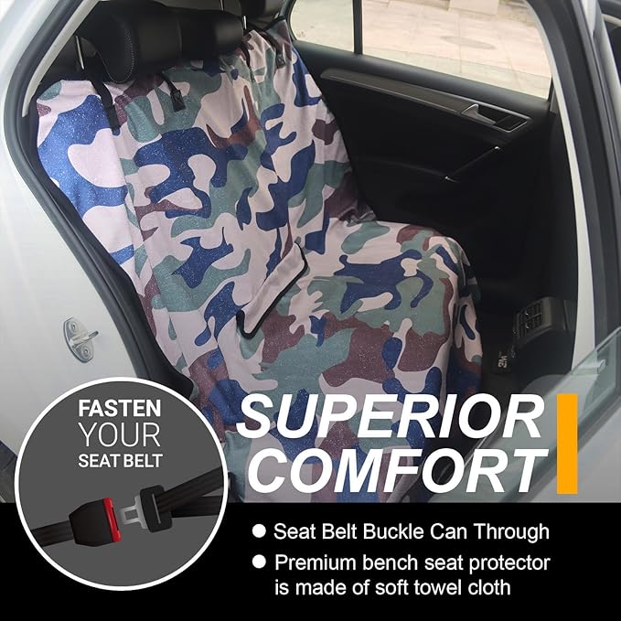 Back Seat Cover for Car Trucks Van SUV,Waterproof Rear Bench Towel Seat Covers for Dogs and Kids,Automotive Backseat Protector (Camouflage)-PawvioPets