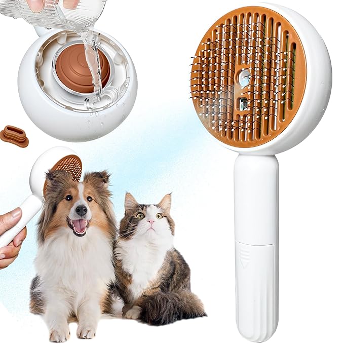 3-in-1 Steam Brush for Cats & Dogs – Hair Removal Comb with One-Click Release & Water Spray – Grooming Brush for Shedding, Long/Short Hair (white brushs)-PawvioPets