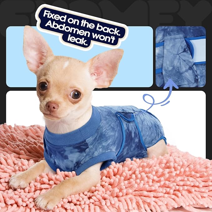 FUAMEY Recovery Suit for Dogs After Surgery,Soft Breathable Dog Bodysuit E-Collar & Cone Alternative Surgical Suit,Male Female Dog Neuter Spay Suits Anti Licking Wounds Onesie Blue Tie Dye XL-PawvioPets