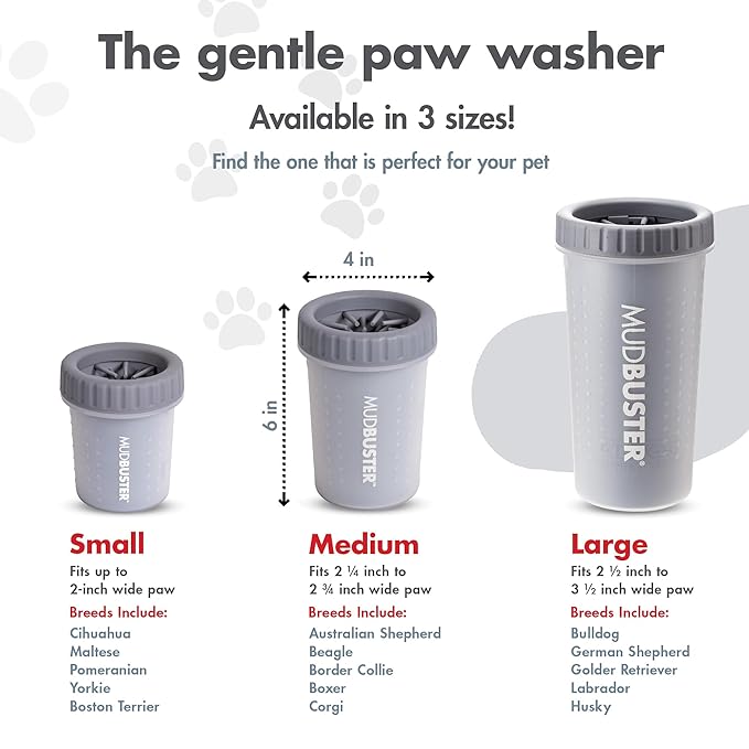 Dexas Medium MudBuster Portable Dog Paw Washer, Light Gray - Premium Quality Pet Supplies and Dog Accessories - Cleansing, Self Cleaning, Silicone - 6x6x6 Inches, 0.308 kg, 1 Count-PawvioPets