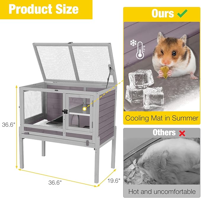 Aivituvin Wooden Guinea Pig Cages Indoor with Removable Stand, Anti Chewing Rabbit Hutch with Ramp and Wire Mesh, 2 Story Small Animals House Habitat with Pull Out Tray (Gray&Purple)-PawvioPets